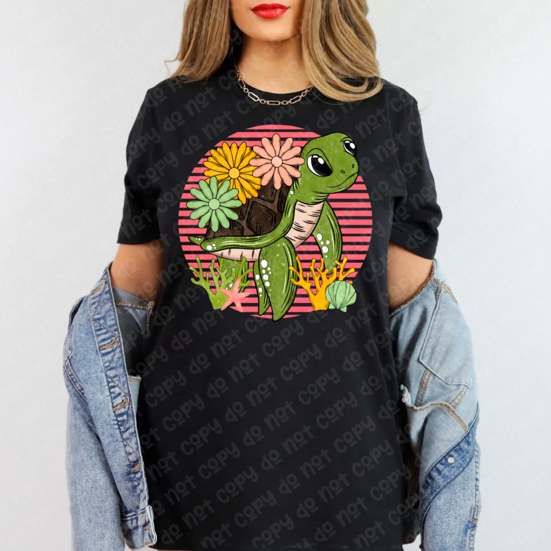 Sea turtle circle flowers 35090 DTF transfer