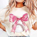 Baseball with big pink bow 25121 DTF transfer