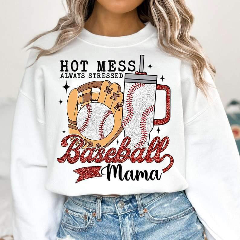 Hot mess always stressed baseball mama 25129 DTF transfer