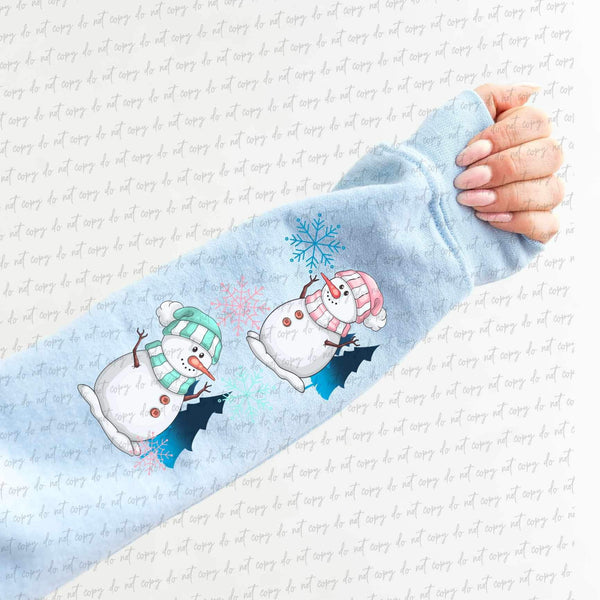 Two snowmen with trees (boy and girl) SLEEVE DTF TRANSFER