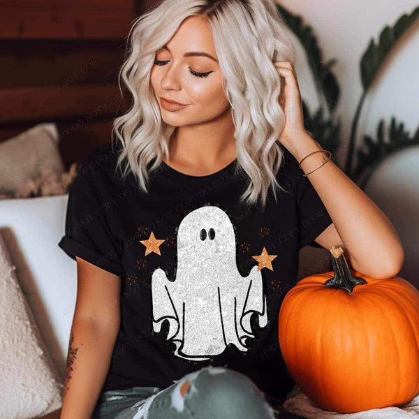 Sequin ghost with gold stars 15143 DTF Transfer