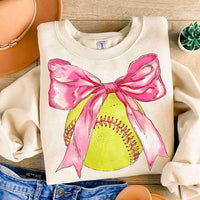 Softball with big pink bow 25122 DTF transfer