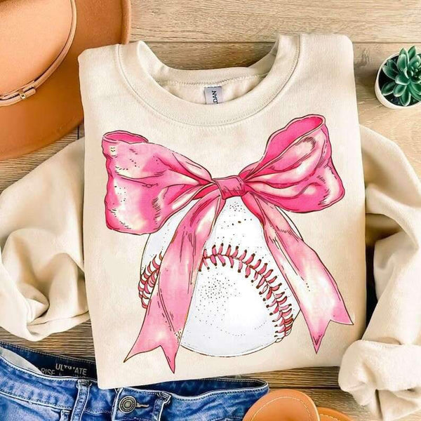 Baseball with big pink bow 25121 DTF transfer