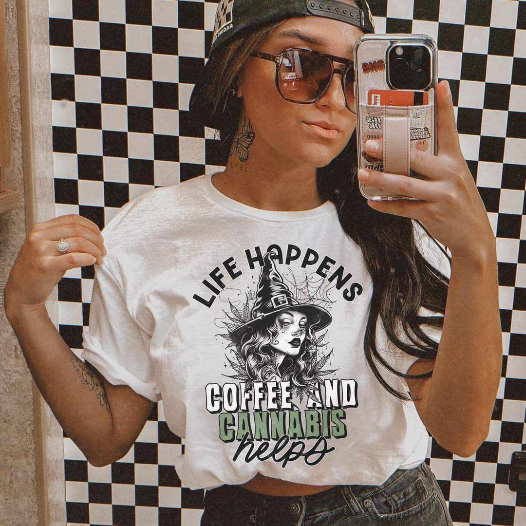 Life happens coffee wnd cannabis helps 35123 DTF transfer