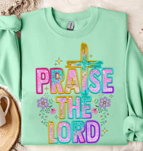 Praise the lord colorful sequin embroidery 25102 DTF transfer