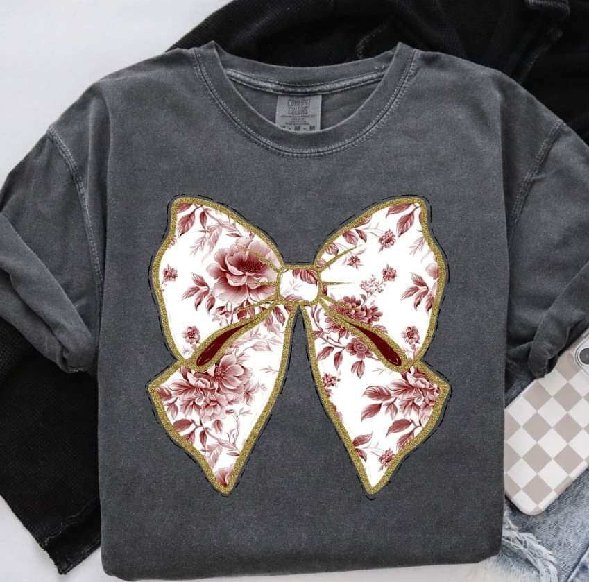 Red floral bow 67535 DTF transfer