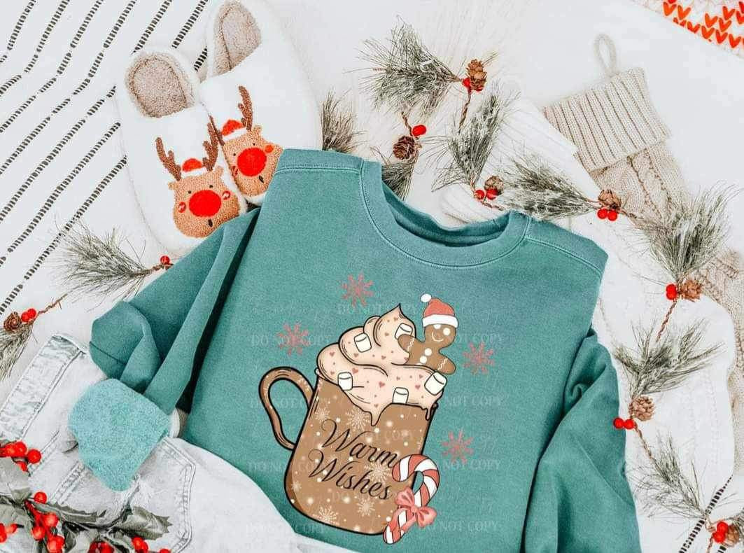 Warm wishes (brown mug with candy cane and gingerbread man) 15132 DTF Transfer