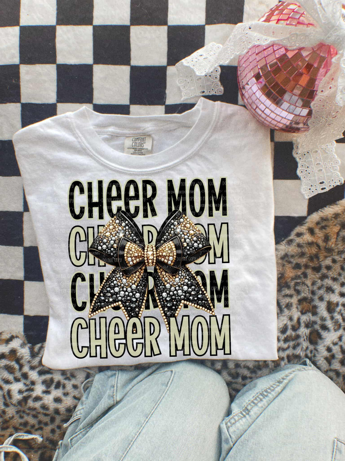 Cheer Mom Bow (gold and black) DTF transfer