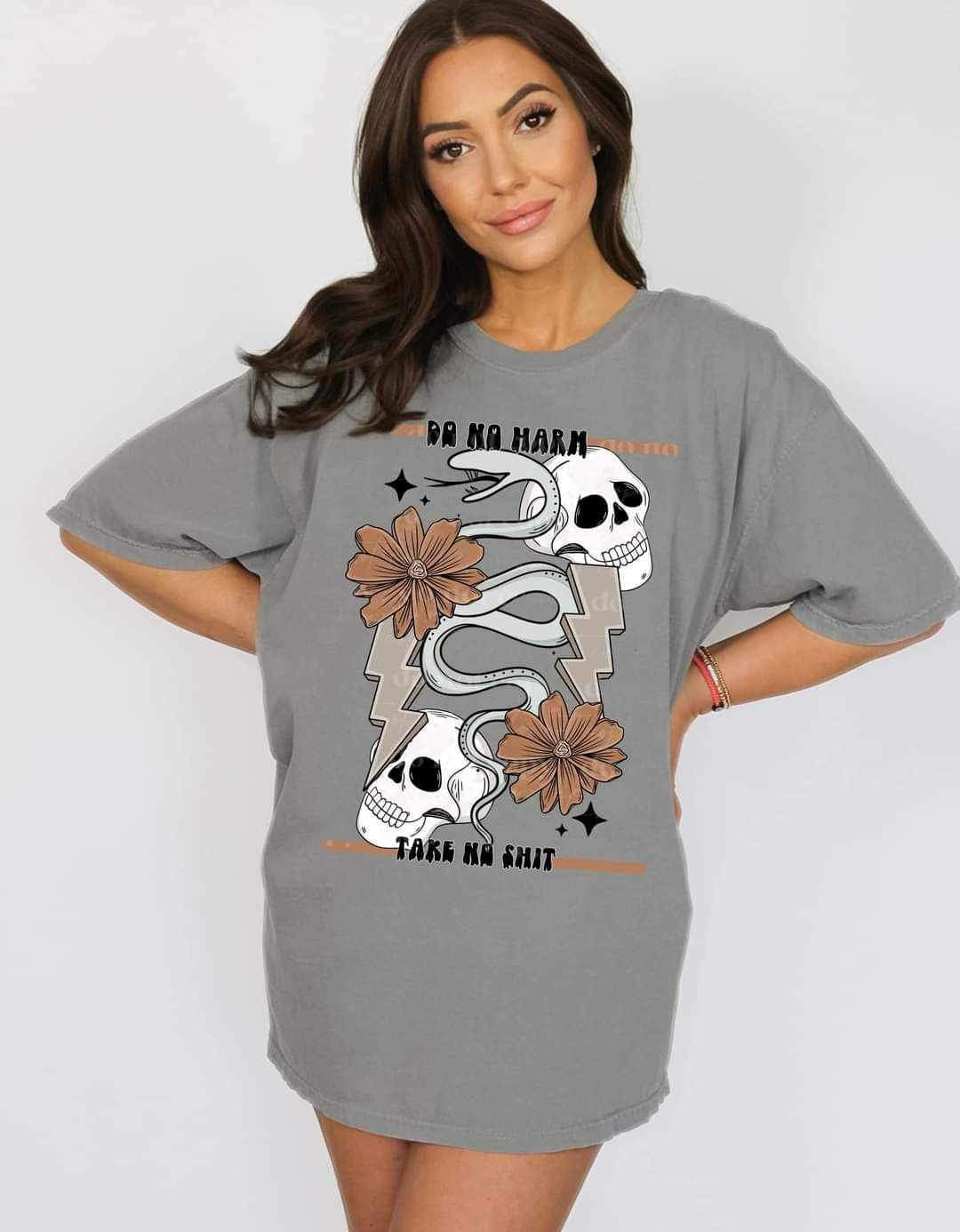 Do no harm take no shit (skulls, snake, lightning bolts, flowers) 15222 DTF Transfer