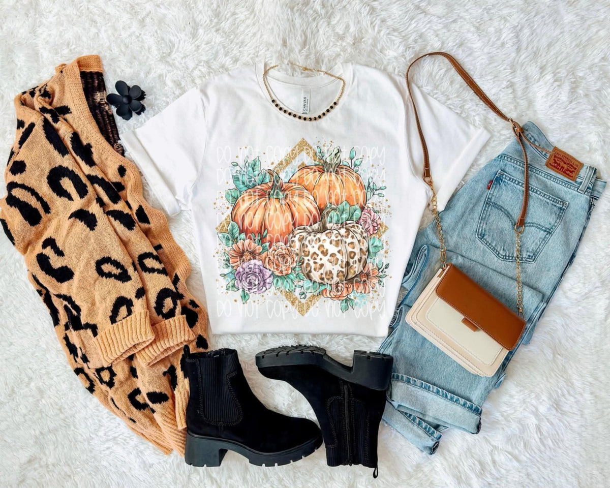 Pumpkins florals and diamond frame SSD DTF transfer