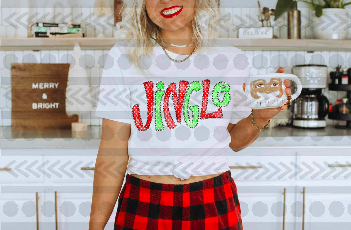 Jingle (red and green polka font) 15217 DTF Transfer