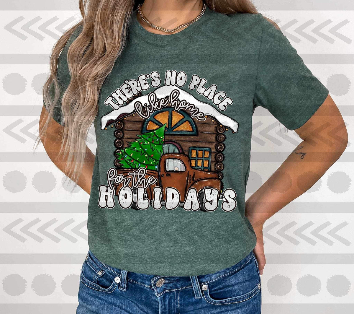Theres no place like home for the holidays (brown truck and cabin) 15211 DTF Transfer