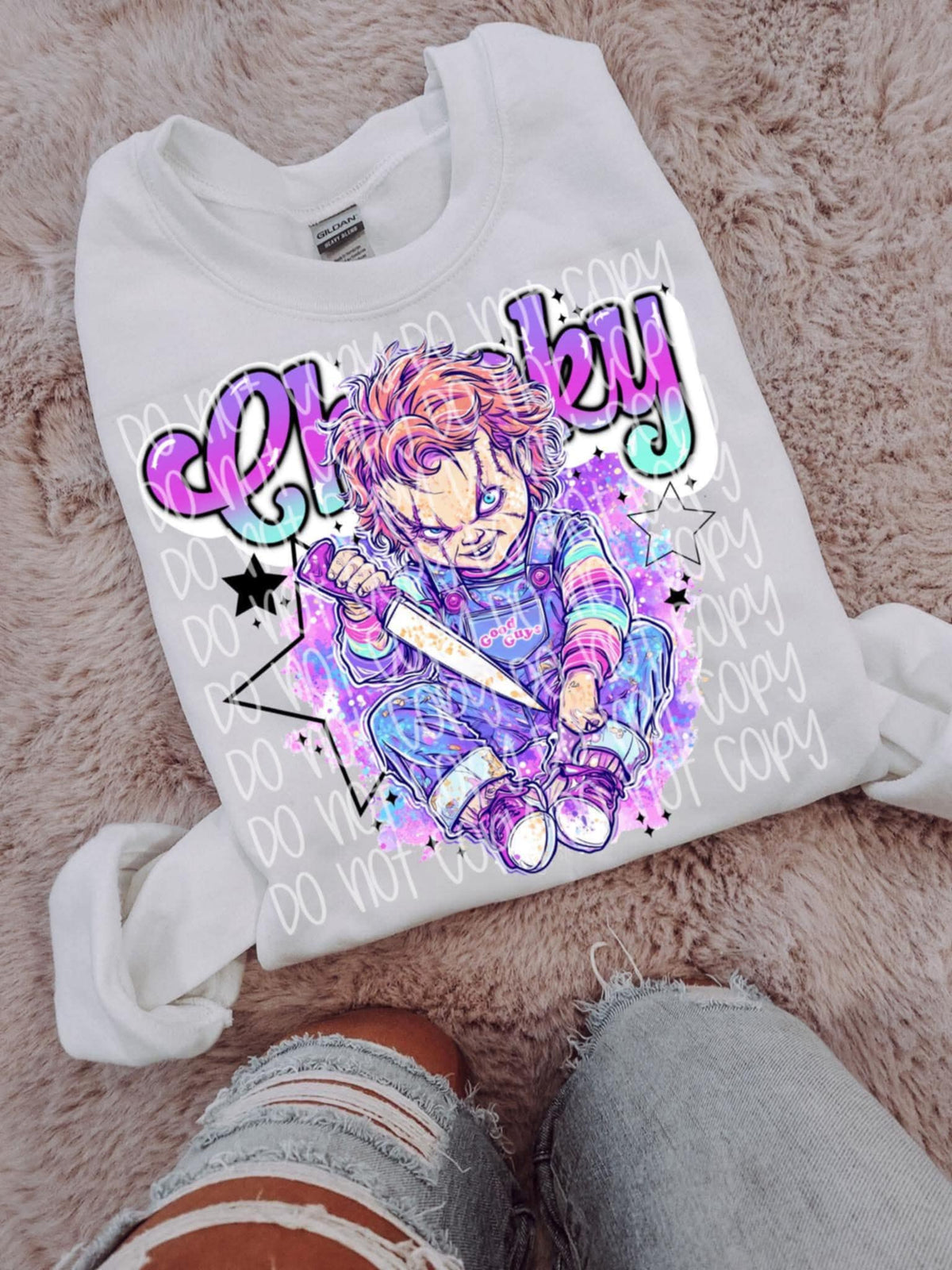 Chuck with knife & stars pastel SSD DTF transfer
