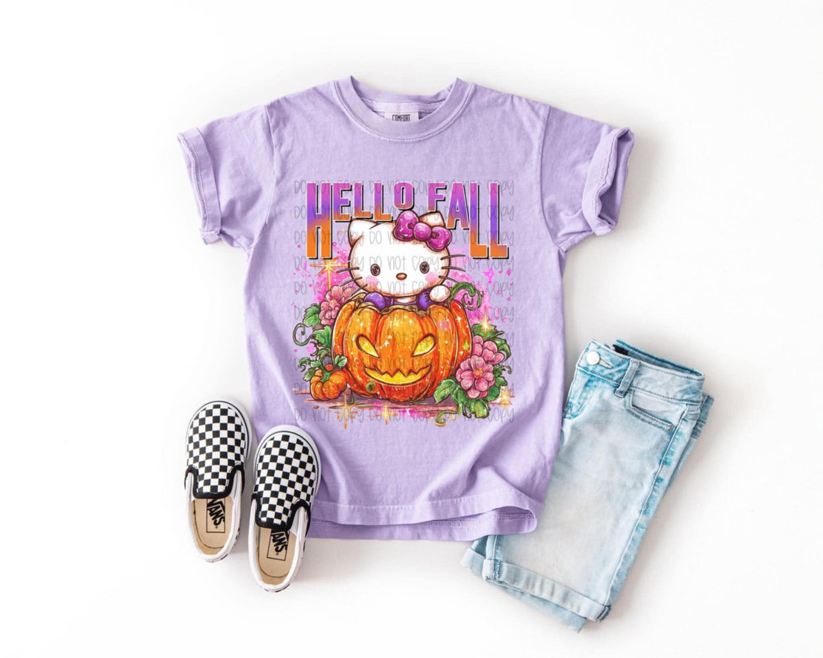 Hello Fall kitty pumpkin SSD DTF transfer