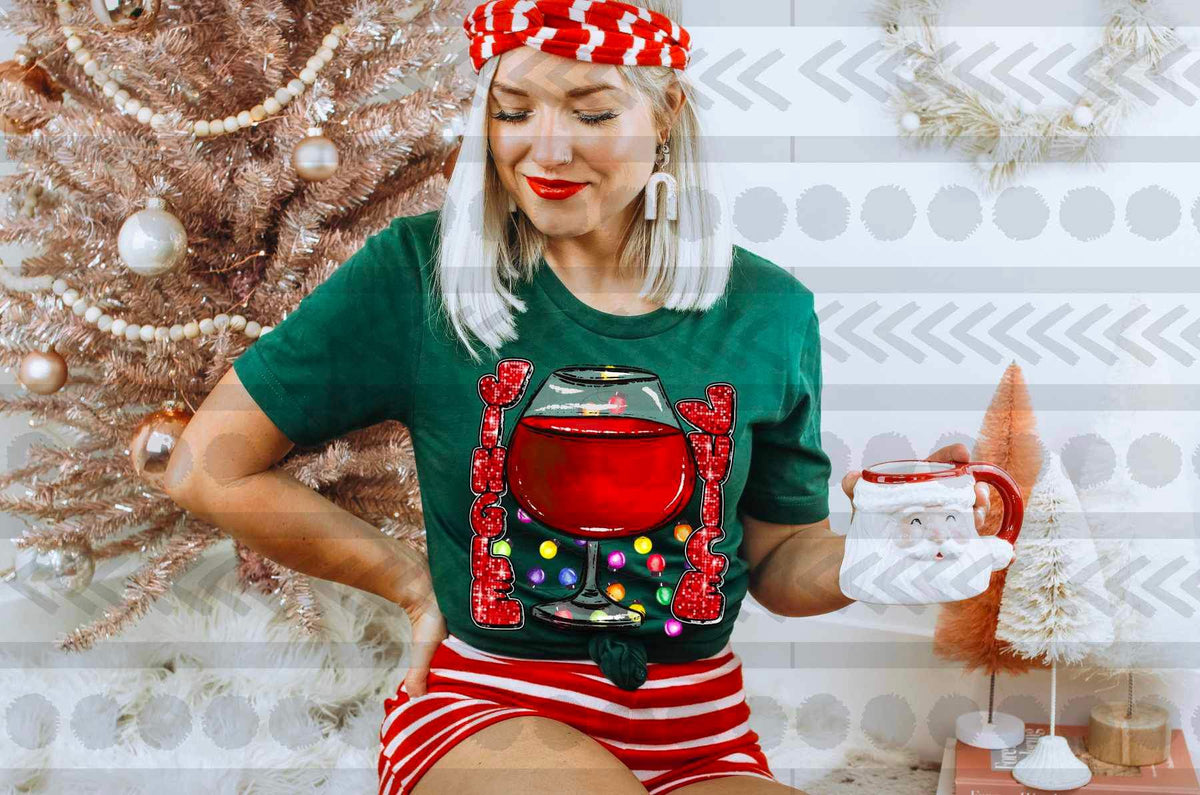 Jingls juice (red sequin font with glass of wine) 15210 DTF Transfer
