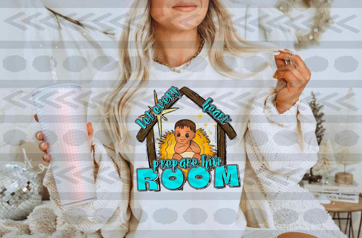 Let every heart prepare room for him (baby in manger with stars) 15209 DTF Transfer