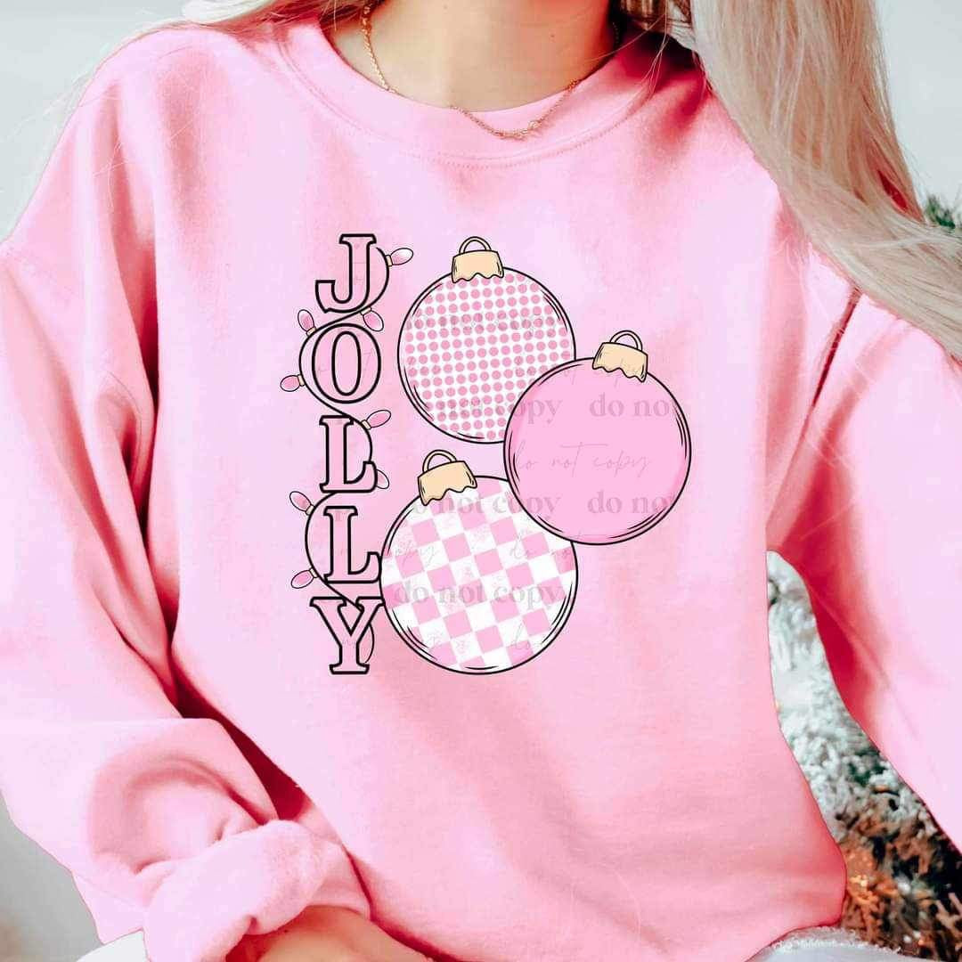 Jolly (pink font and ornaments) 15208 DTF Transfer