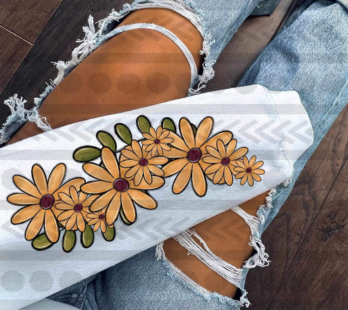 Yellow flowers with leaves SLEEVE 15195 DTF Transfer