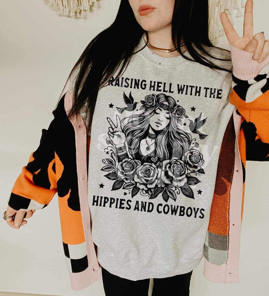 Raising hell with the cowboys & hippies BLACK (LYTTLE) 25178 DTF transfer