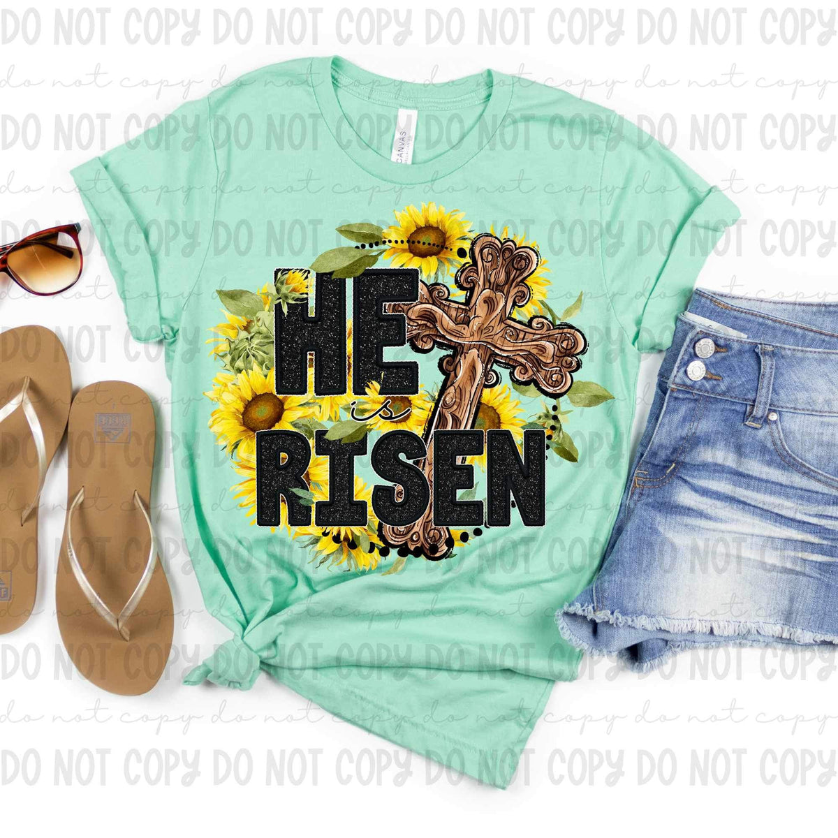 He is risen sunflowers and cross 25213 DTF transfer