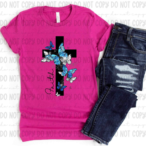 Faith Black cross with florals 25211 DTF transfer