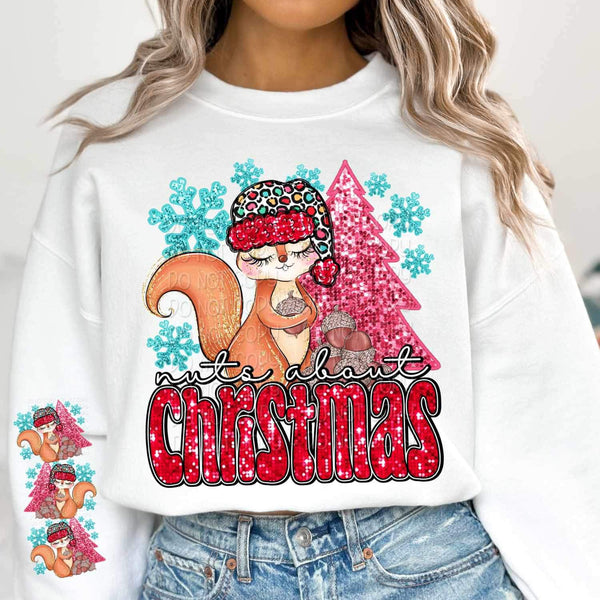 Nuts about Christmas (sequin with squirrel, pink tree, nuts, snowflakes) 15185 DTF Transfer