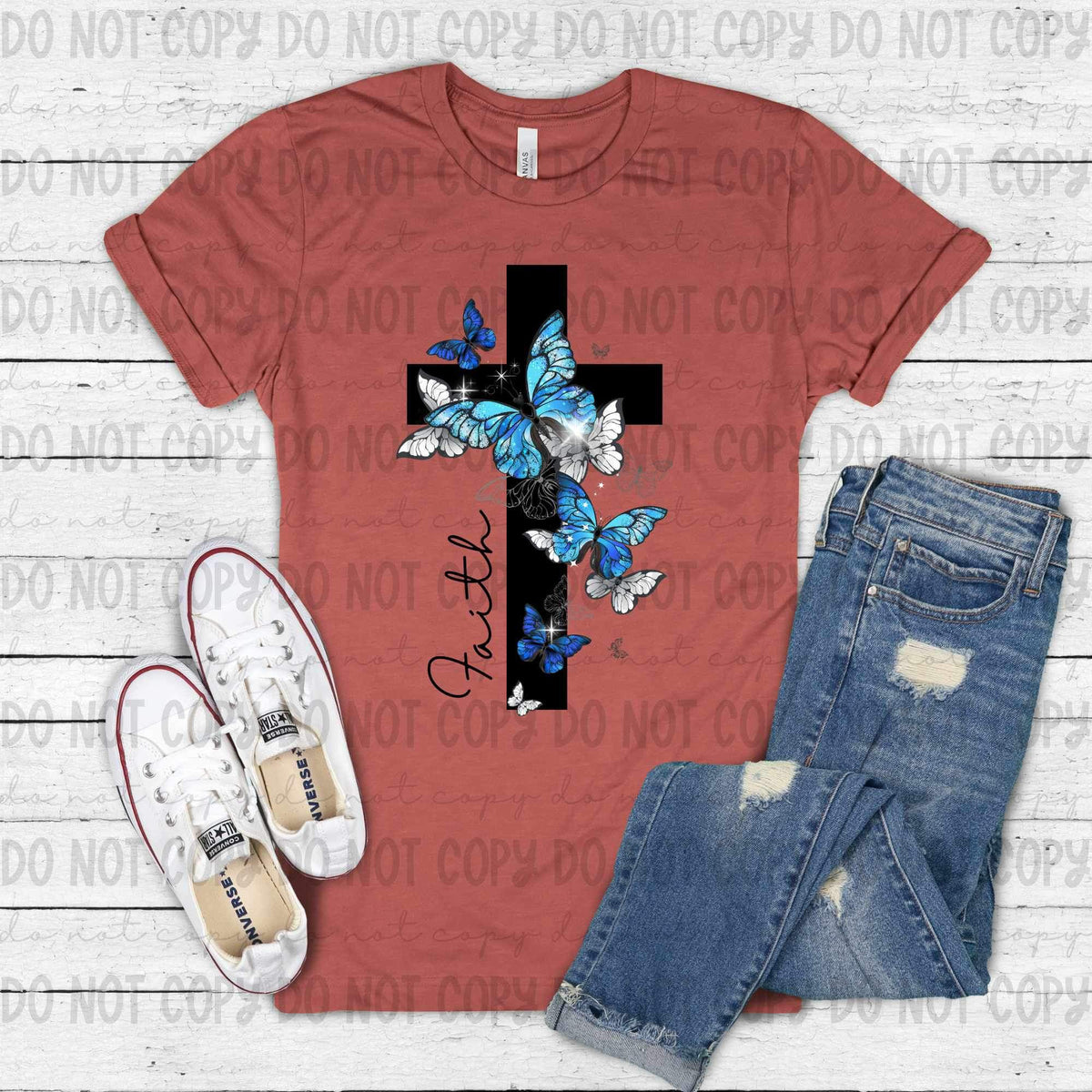 Faith Black cross with florals 25211 DTF transfer