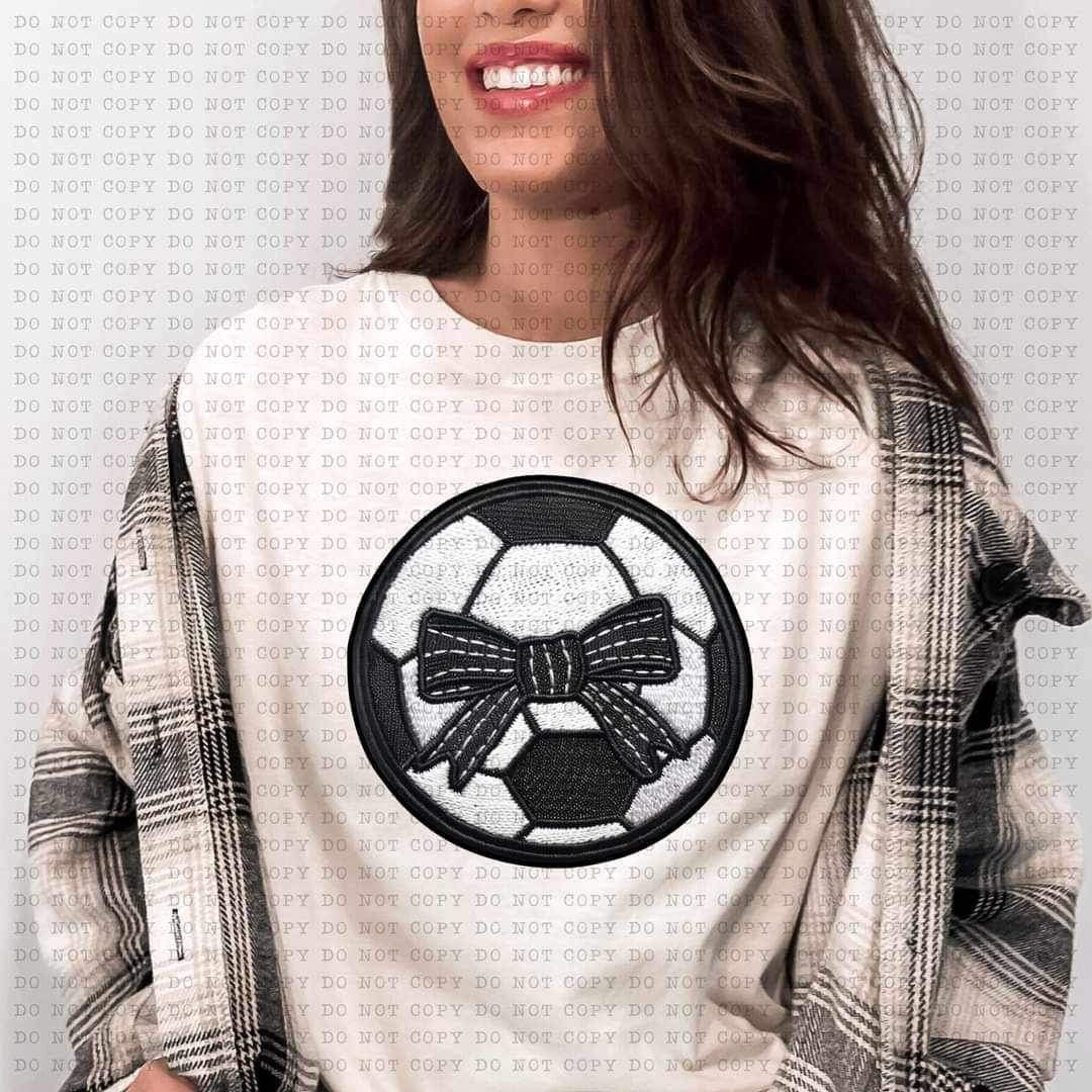 Soccer ball embroidery with black bow in center (ECHT) 25216 DTF transfer