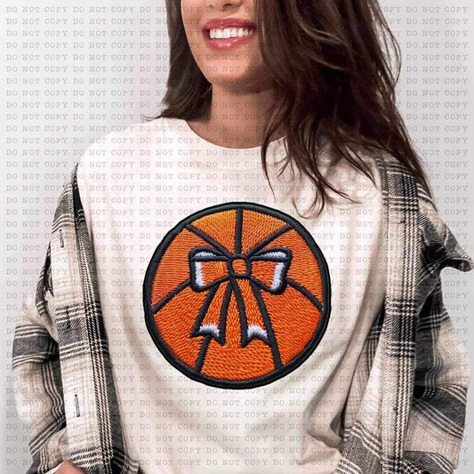 Basketball embroidery with orange bow (ECHT) 25219 DTF transfer