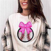 Baseball embroidery with pink bow (ECHT) 25222 DTF transfer