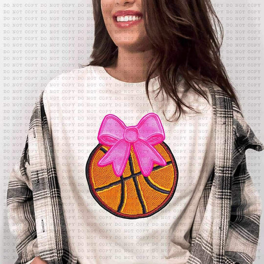 Basketball embroidery with pink bow (ECHT) 25218 DTF transfer