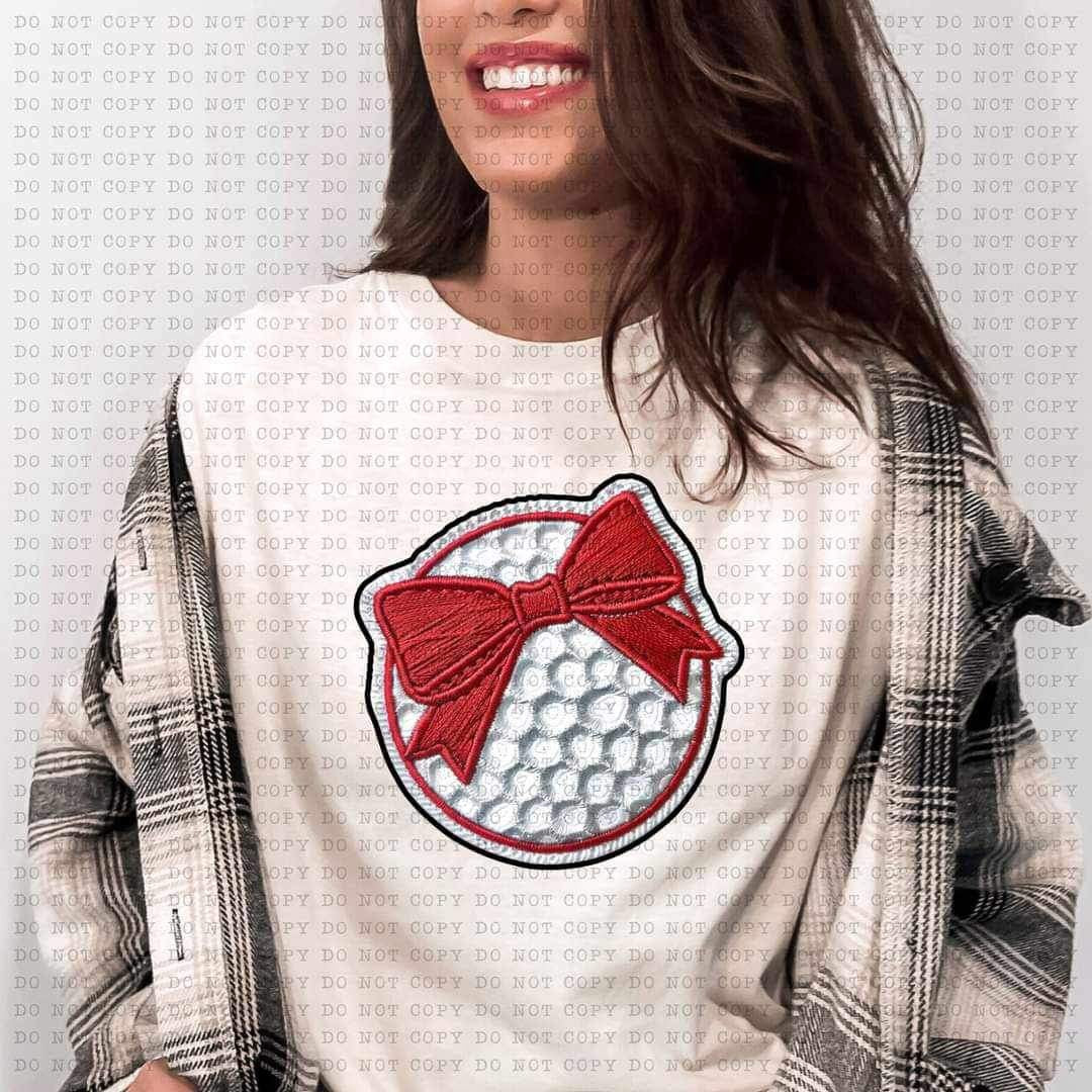 Golf embroidery with red bow (ECHT) 25223 DTF transfer