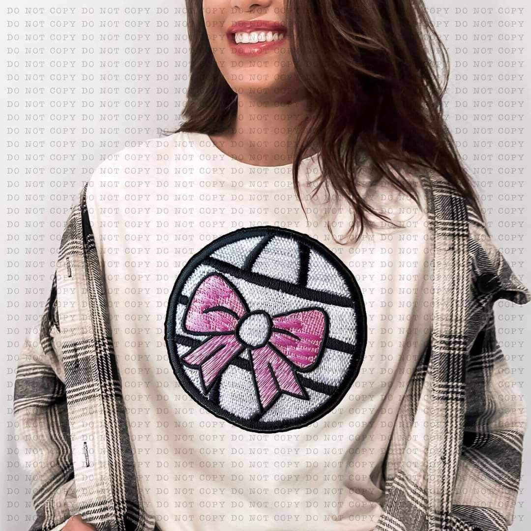 Volleyball embroidery with pink bow (ECHT) 25221 DTF transfer