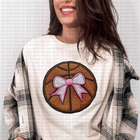 Basketball embroidery with pink and white bow (ECHT) 25217 DTF transfer