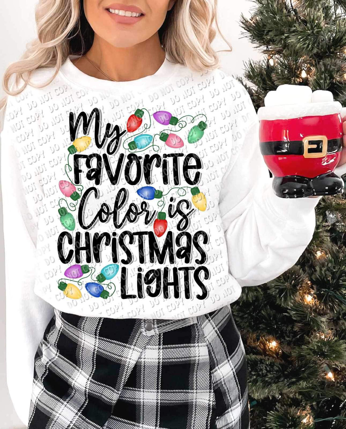 My favorite color is Christmas lights (black font with Christmas lights) 15165 DTF Transfer