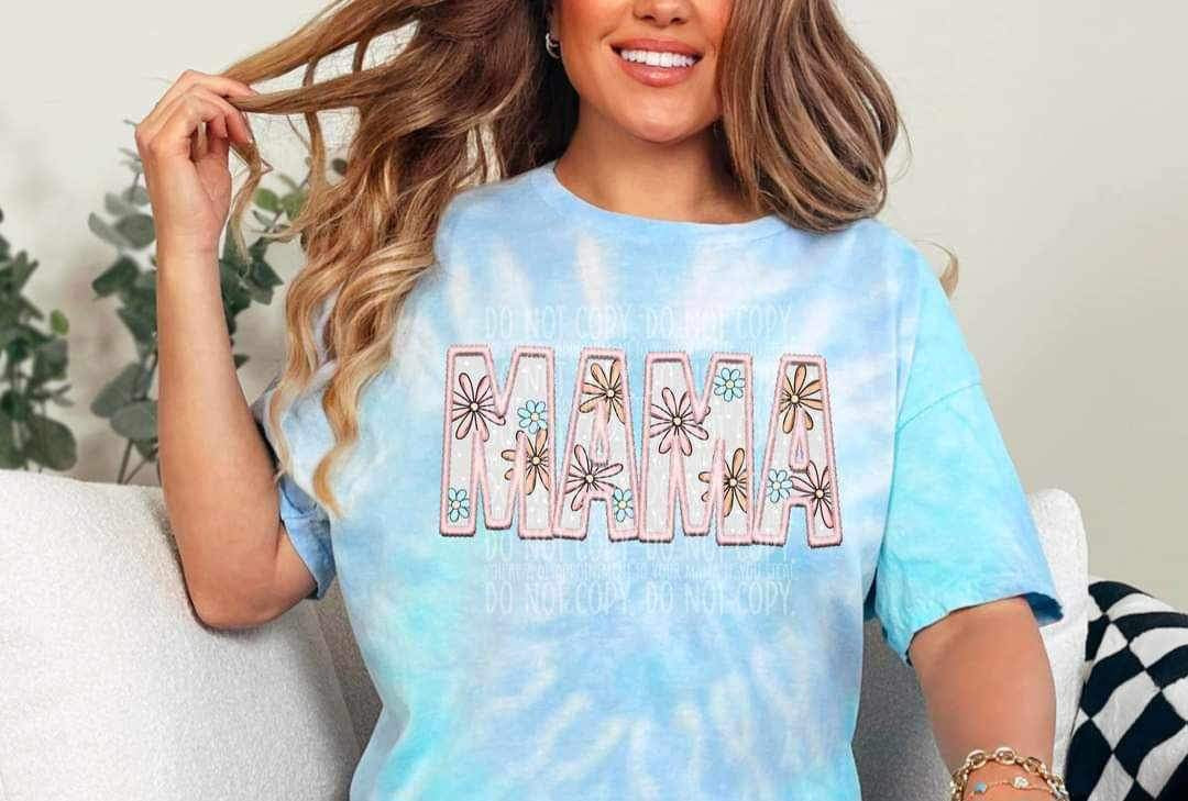 Mama floral embroidery PINK outline (MMD) 25229 DTF transfer