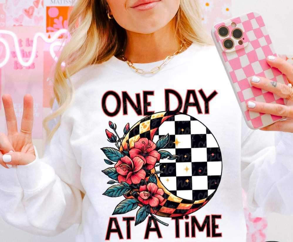 One day at a time checkered moon (MMD) 25225 DTF transfer