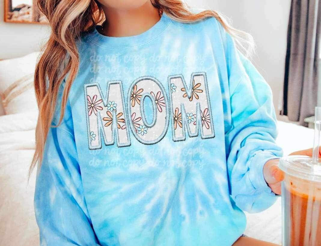 Mom floral embroidery BLUE outline (MMD) 25230 DTF transfer