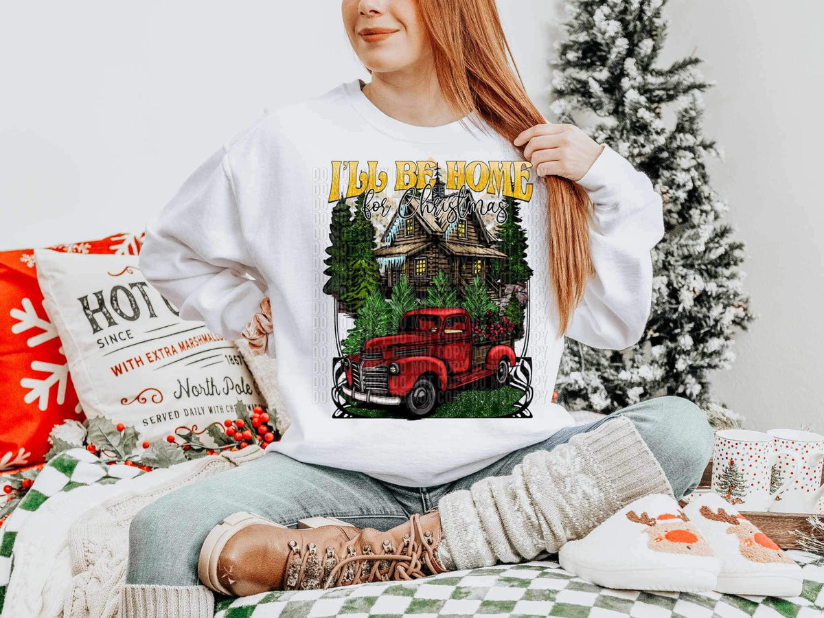 I’ll be home for Christmas (red truck, cabin, trees) 15177 DTF Transfer