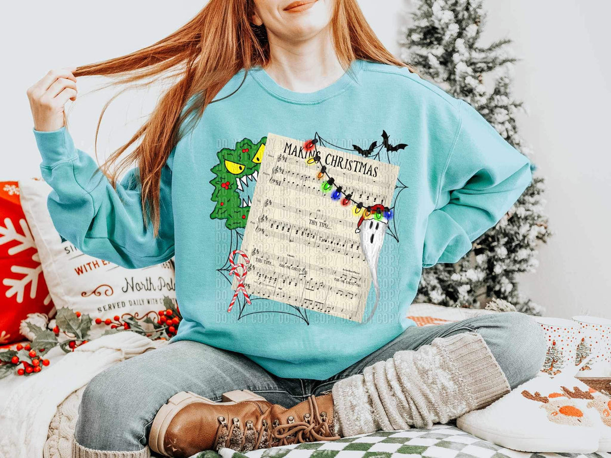 Making Christmas (music sheet with wreath, lights, web, bats) 15174 DTF Transfer