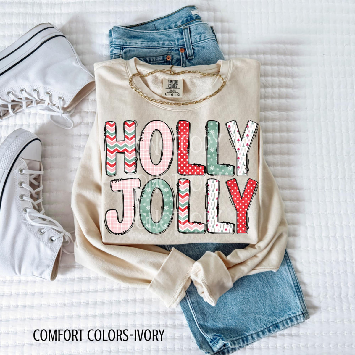 Holly Jolly pink red and green CSG DTF transfer