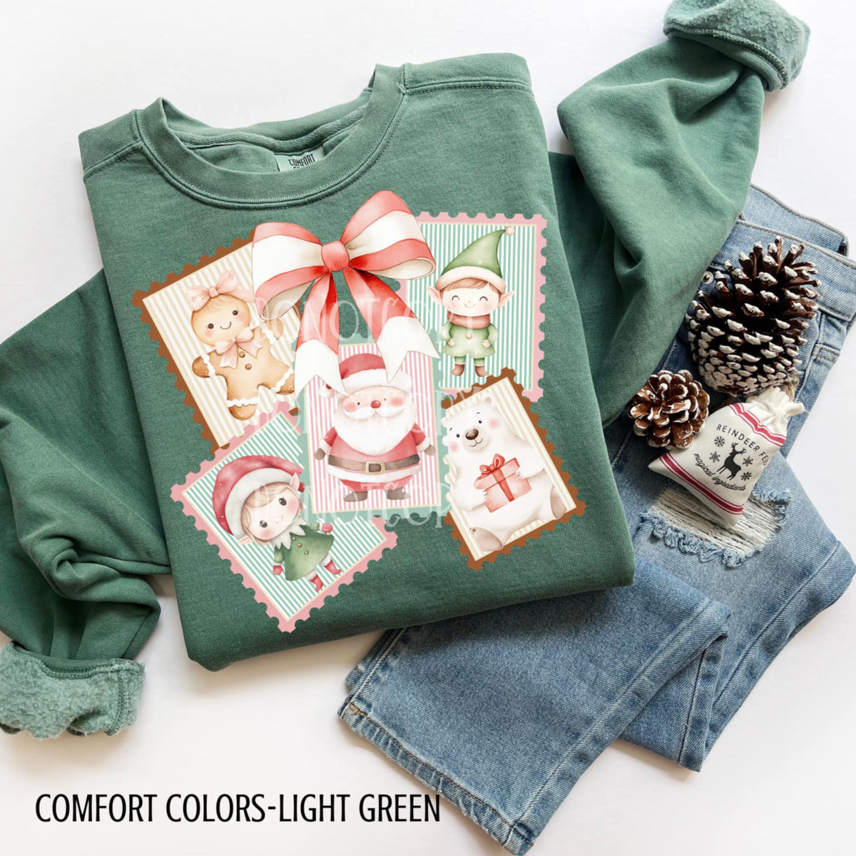 5 Christmas Frames Red Bow Santa & Elf CSG DTF transfer