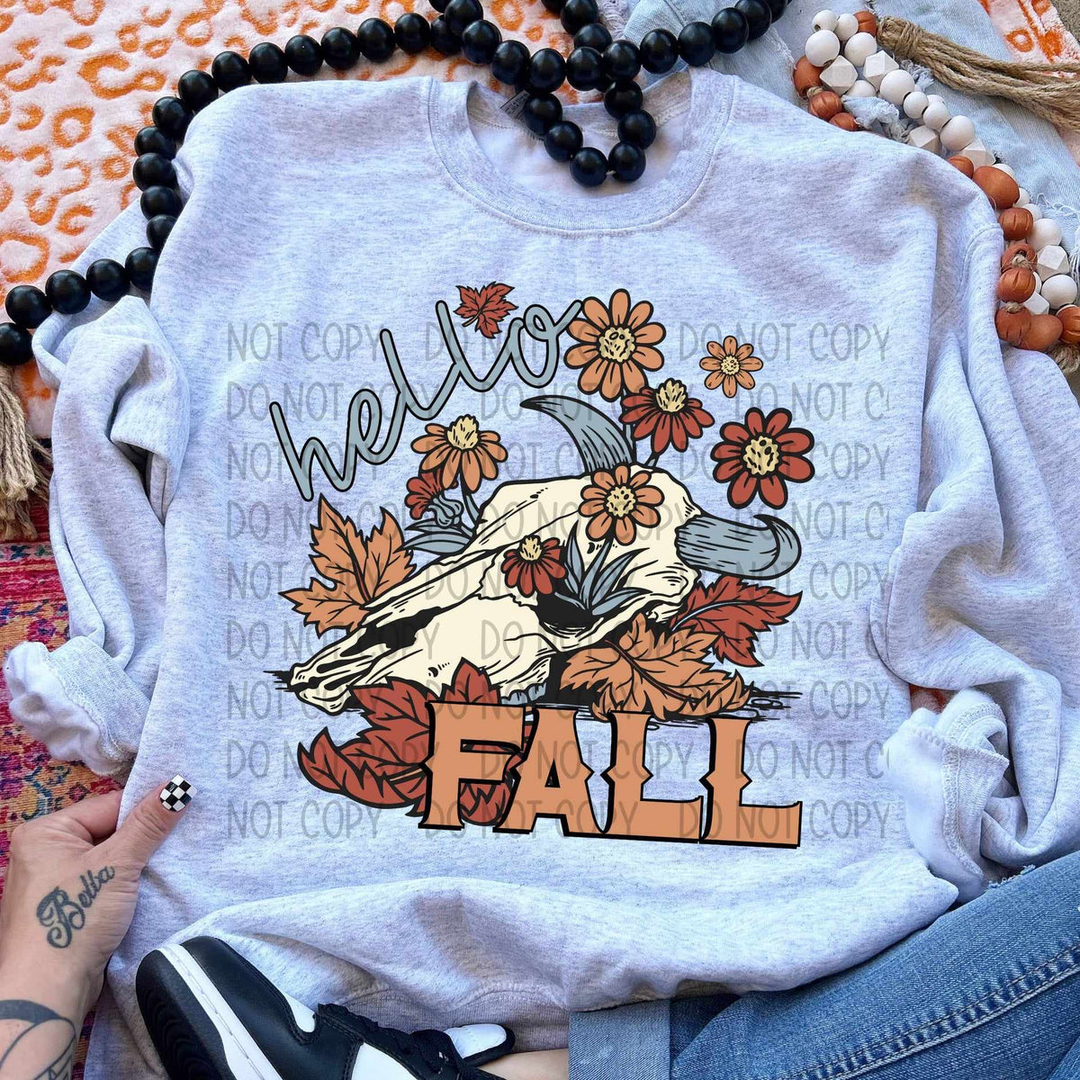 Hello fall bull skull (SW) 53955 DTF transfer