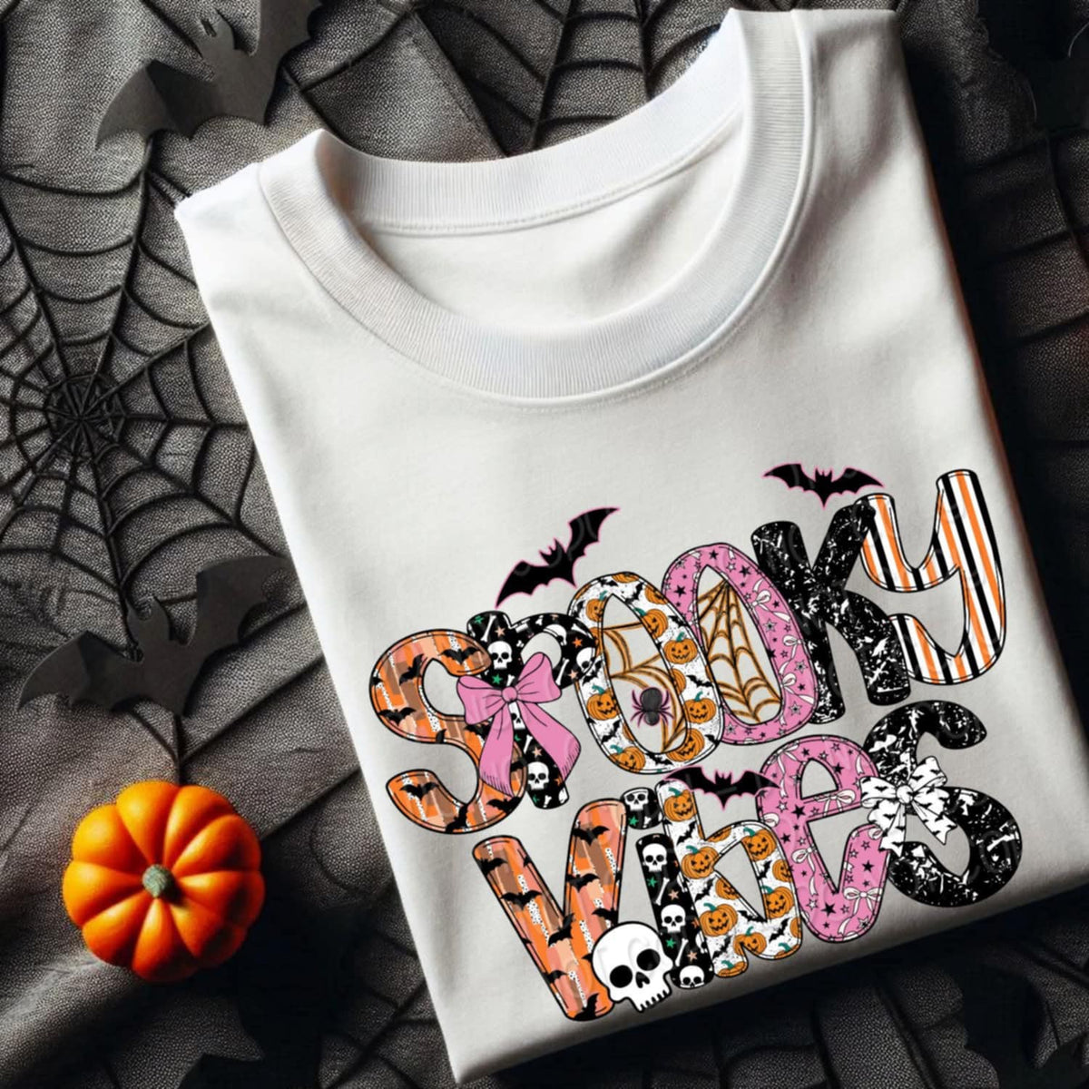Spooky Vibes Pink orange and black DWS DTF transfer