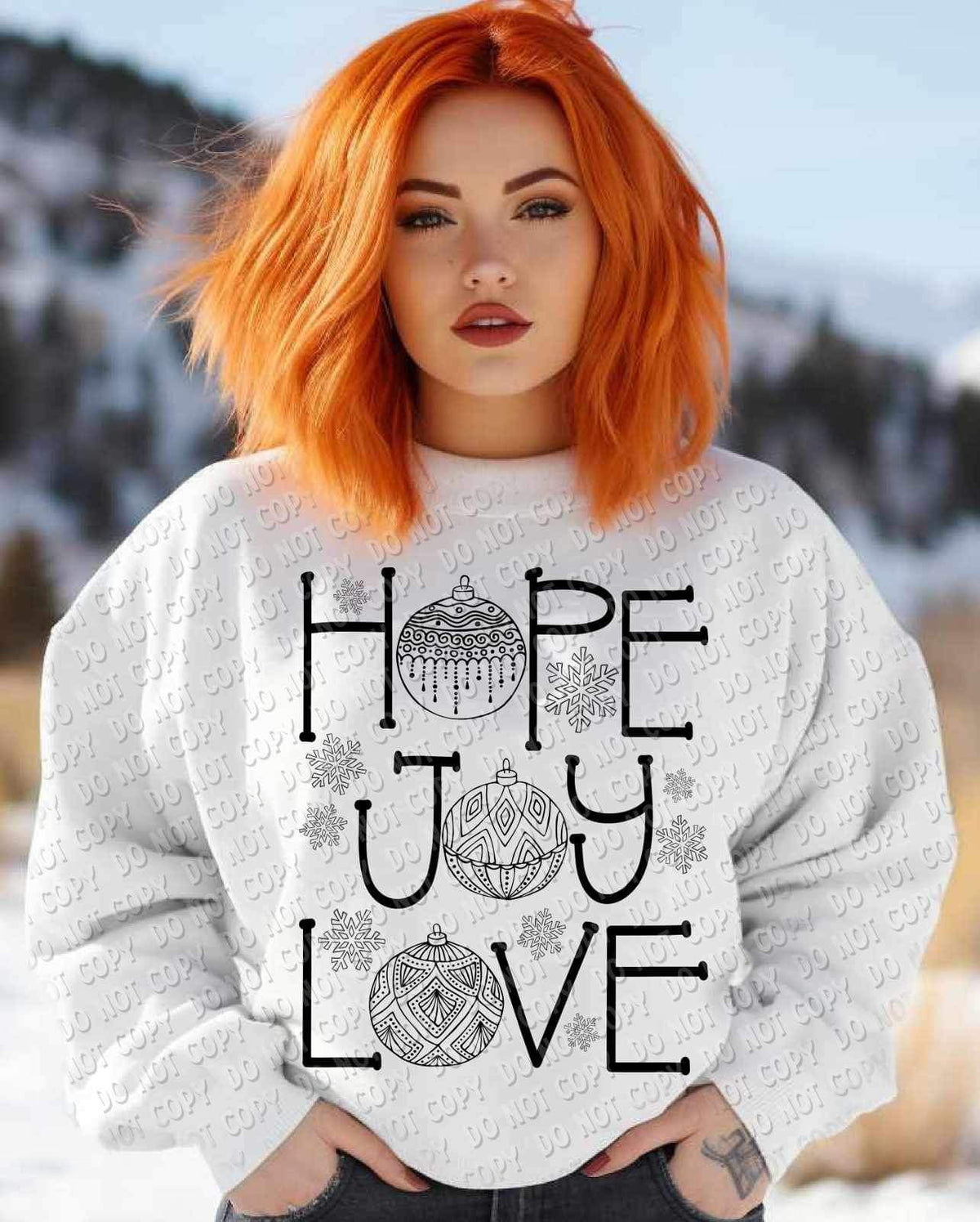 Hope joy love (BLACK with ornaments and snowflakes) 15333 DTF Transfer