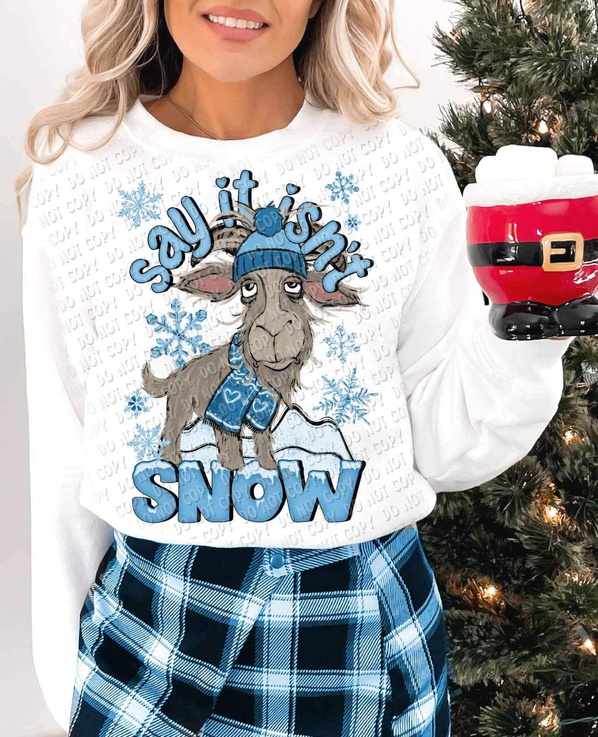 Say it isnt snow (goat in snow with scarf and beanie) 15326 DTF Transfer