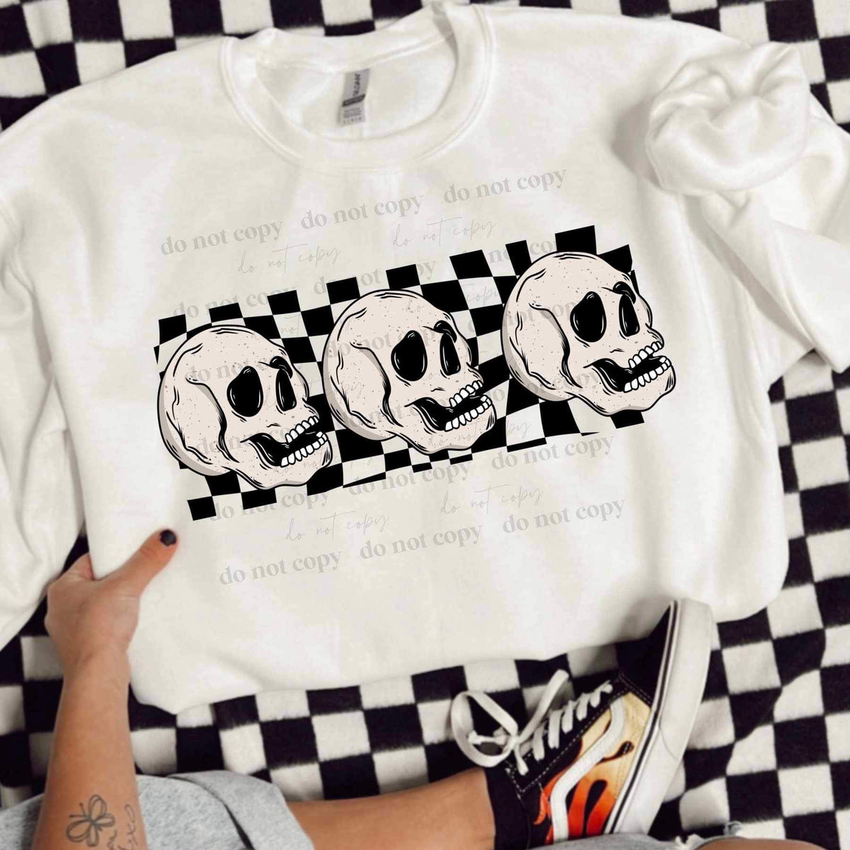 Trio skulls black checkered (CSC) 25294 DTF transfer