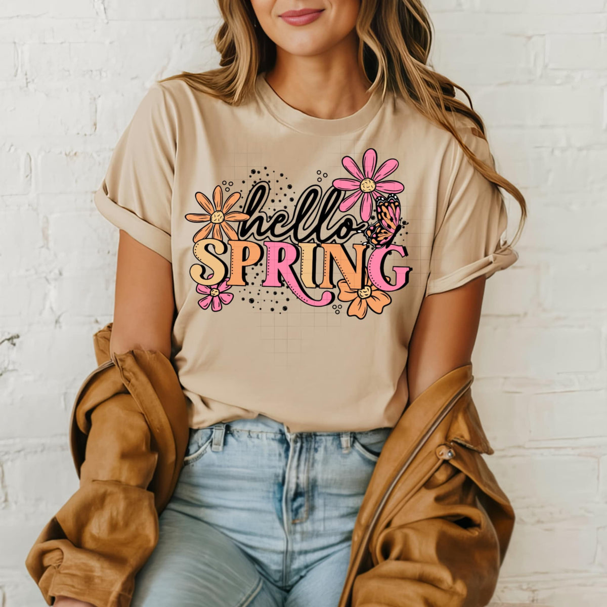 Hello spring Pink and orange (CSC) 84867 DTF transfer