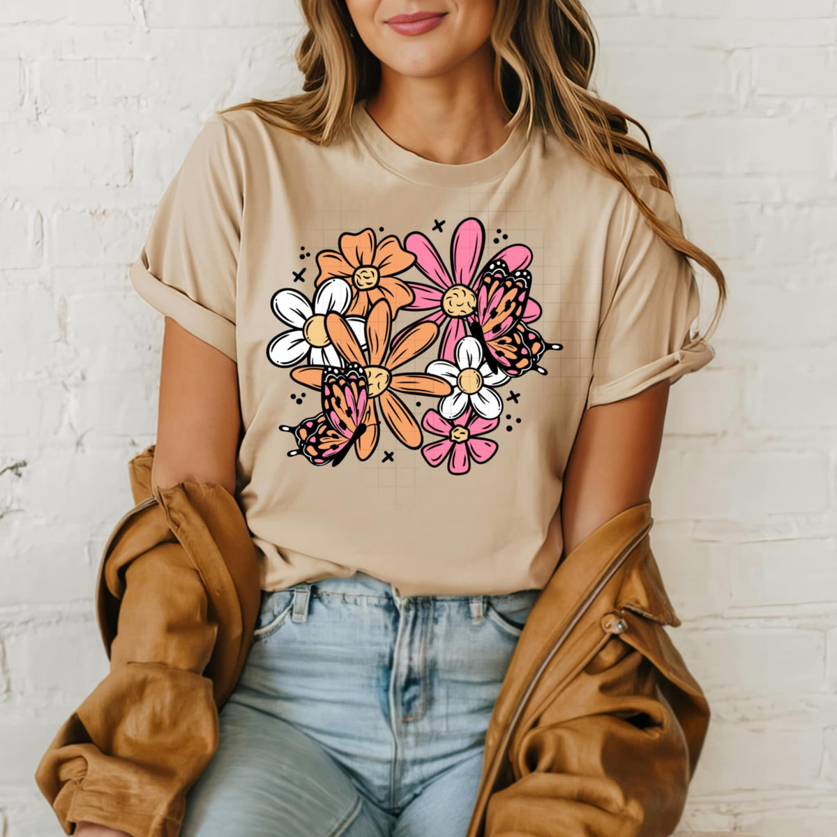 Pink and orange spring florals (CSC) 84866 DTF transfer