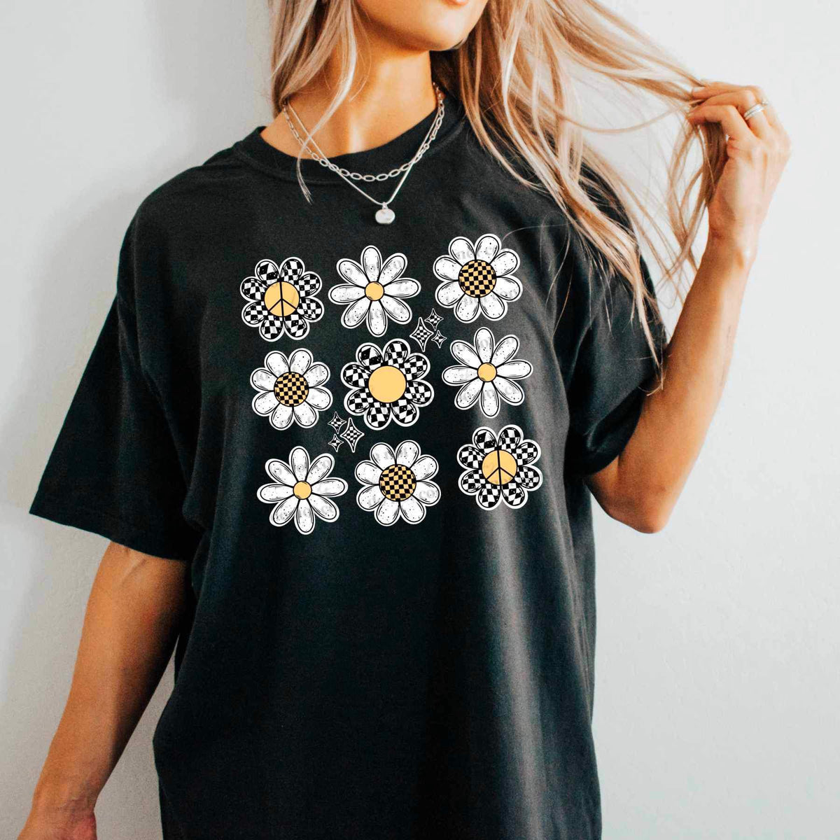 Checkered and white flowers (CSC) 25288 DTF transfer